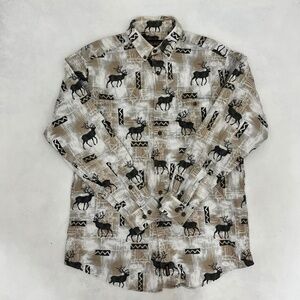 Vintage 90s Woolrich Mens Large Flannel Shirt Multicolor Elk All Over‎ Print